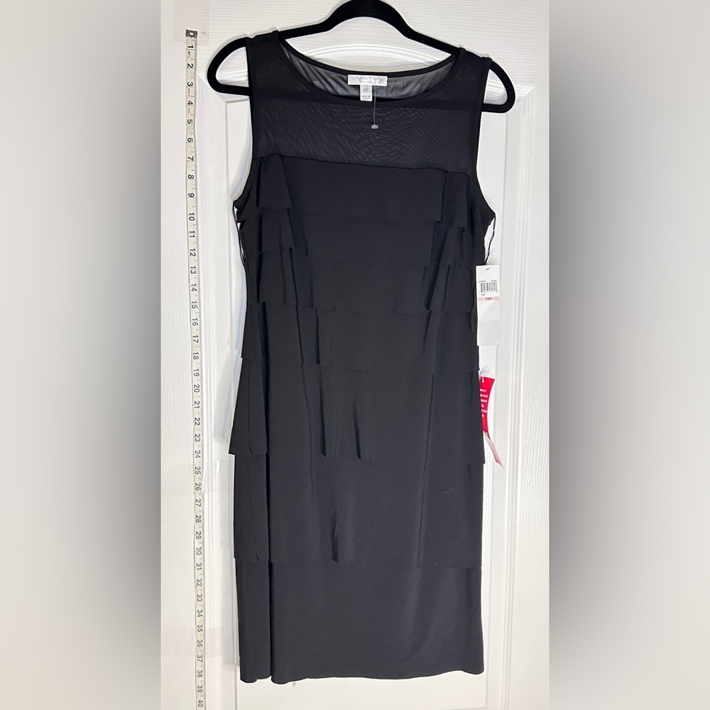 London Times Elegant Black Tiered 10 Petite Mini Dress